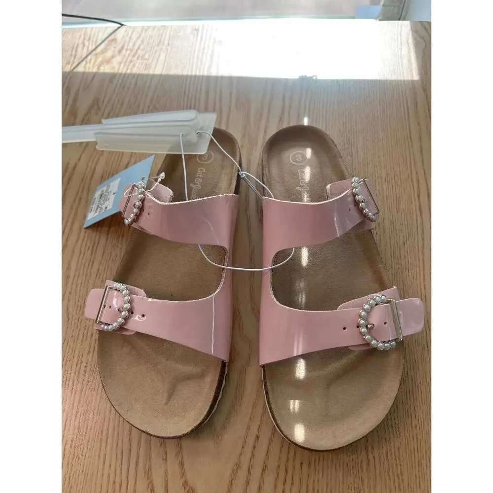 New Girls Cat & Jack Rhinestones slip in sandals light pink size 3